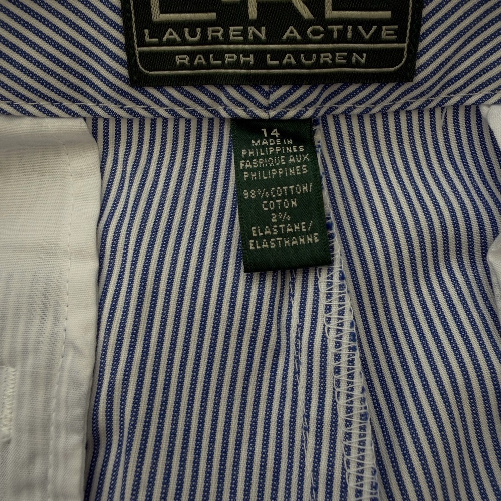 L-RL Lauren Active Shorts Womens Sz 14 Blue White Seersucker Bermuda Golf Beach - Picture 12 of 15